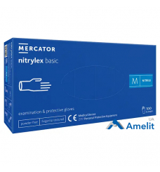 Рукавички нітрилові Nitrylex PF Protect Basic «M» сині (Mercator Medical), 50 пар/пак.